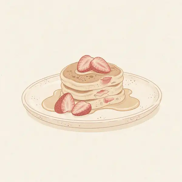 Banana pancakes with strawberries illustration