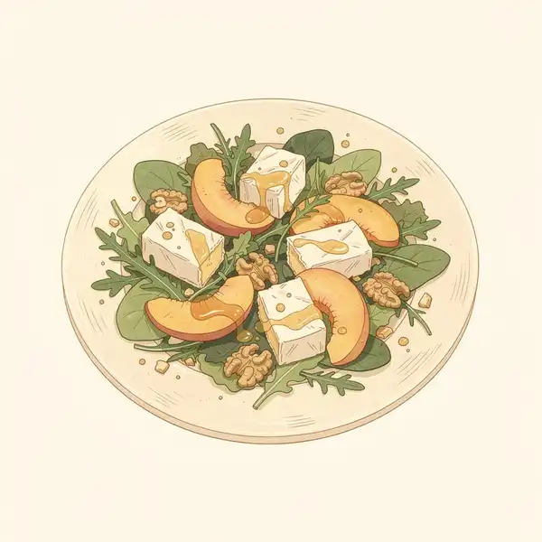 Brie and caramelized peach salad illustration