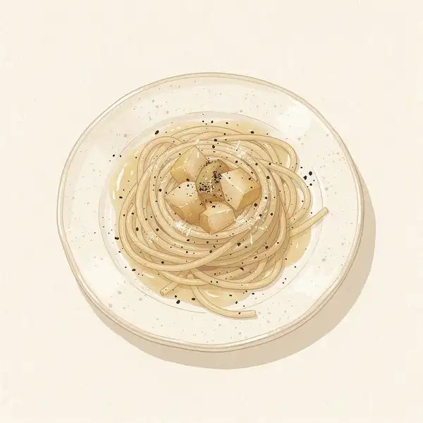 Cacio e pepe spaghetti with pears illustration