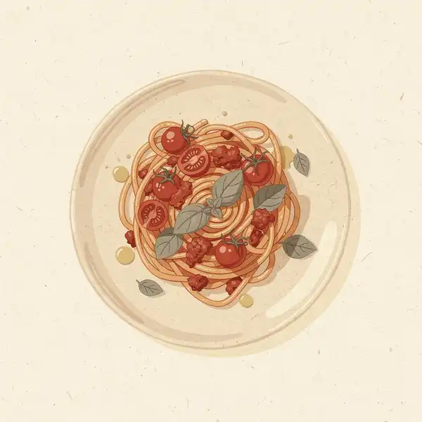 Pasta with ’nduja and cherry tomatoes illustration
