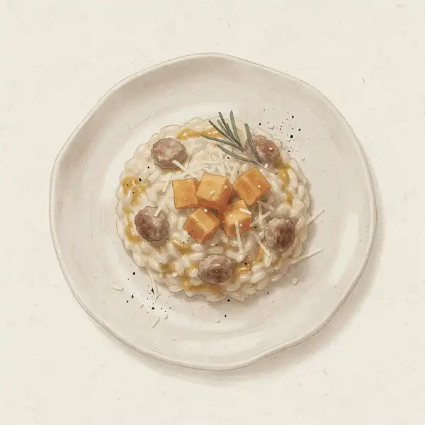 Pumpkin and sausage risotto illustration
