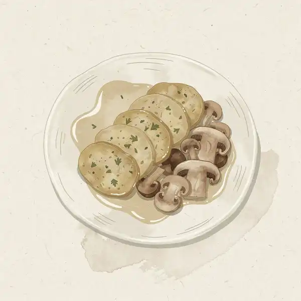Seitan scallopini with mushrooms illustration