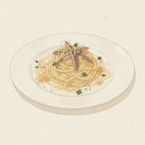 Spaghetti with butter and anchovies illustration