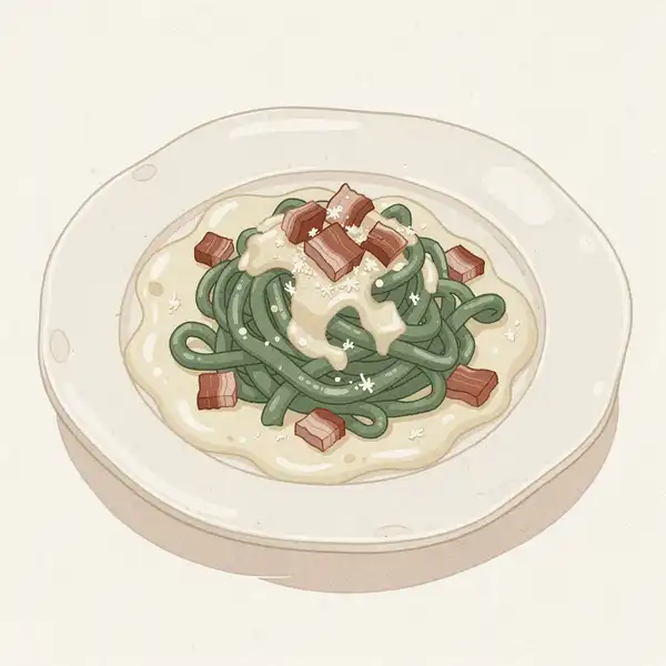 Spätzle with guanciale and Parmesan cream illustration