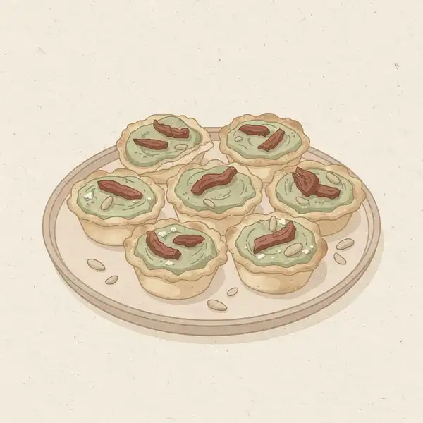 Spinach and sun-dried tomato quiche illustration
