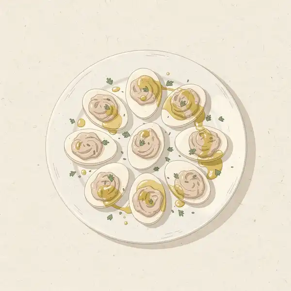 Tuna and mayonnaise stuffed eggs illustration